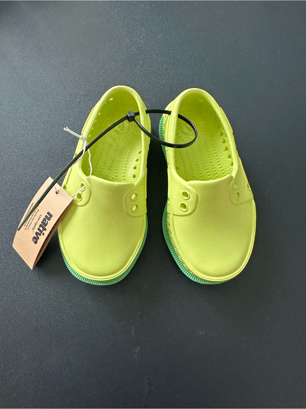 Native Kids Slip-On Howard Shoes in “celery green and candy green”